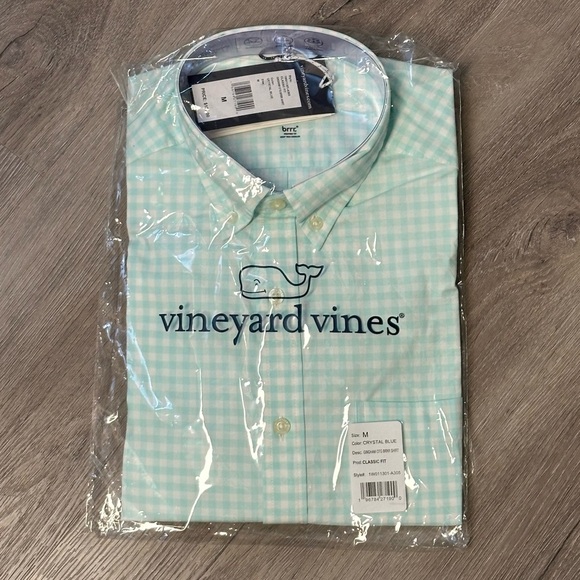 Vineyard Vines Men's Crystal Blue Gingham On The Go Button Down Shirt NWT - Picture 1 of 3